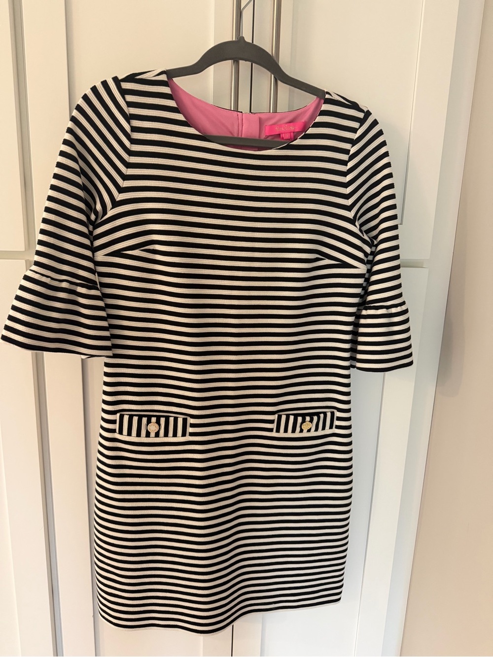 Lilly Pulitzer Black and White Striped Dress with Pink Lining